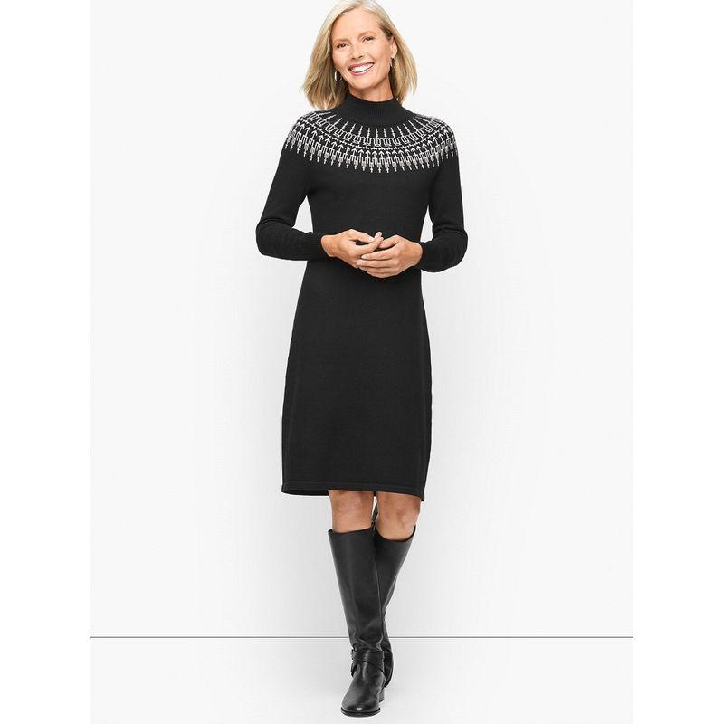 

Women s Black Fairisland Jacquard Elegance Slimming Sweater Black Ivory white jacquard M