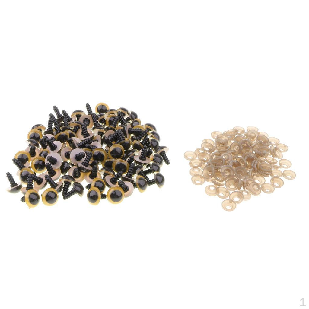 100 Pieces 8-14mm Safety Eyes With Washers For Teddy Bear Animal Dolls Making
