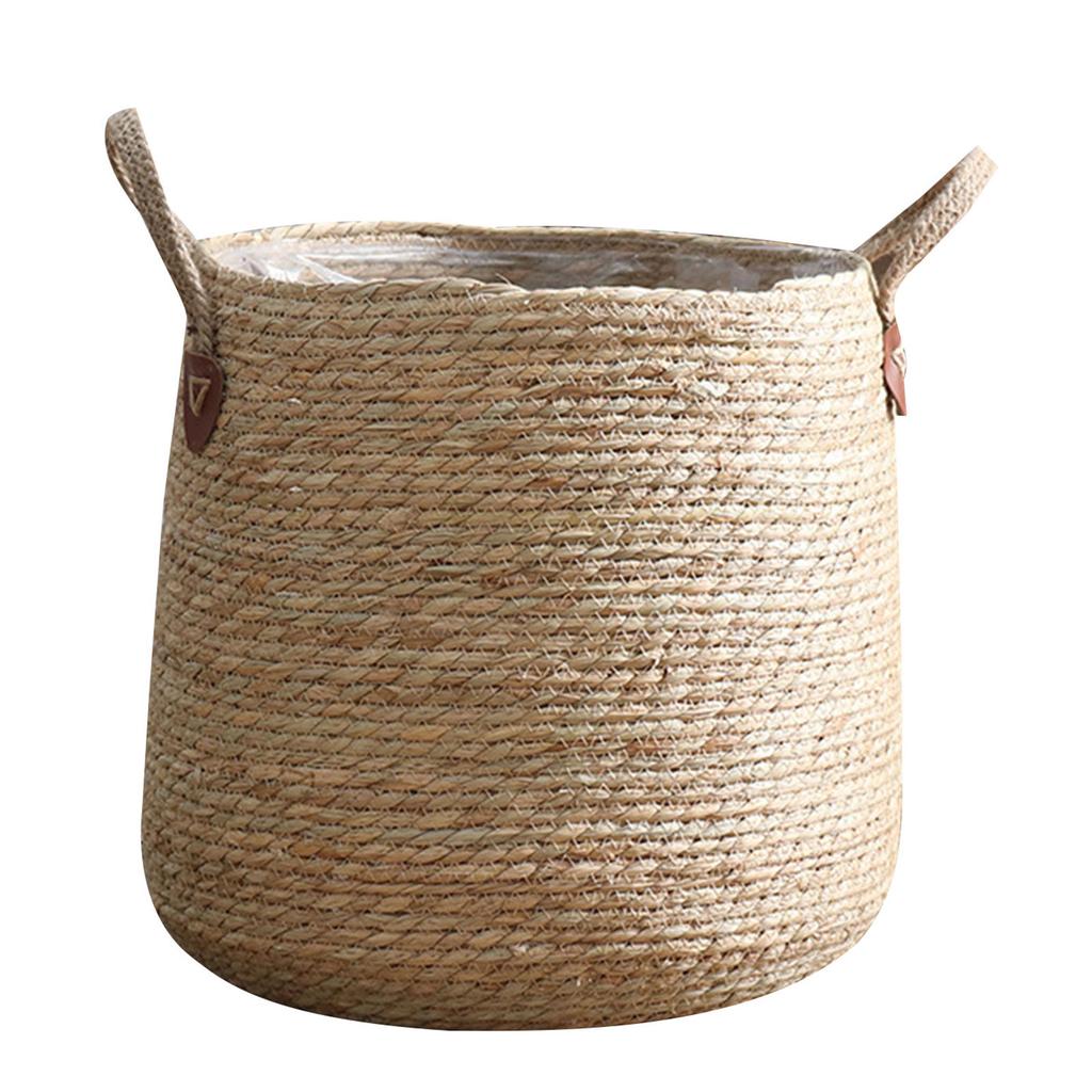 Grasgewebter Blumenkorb mit Griff Runder Topfpflanzen-Organizer für Zuhause Schlafzimmer Zimmer Wohnheim Dekoration