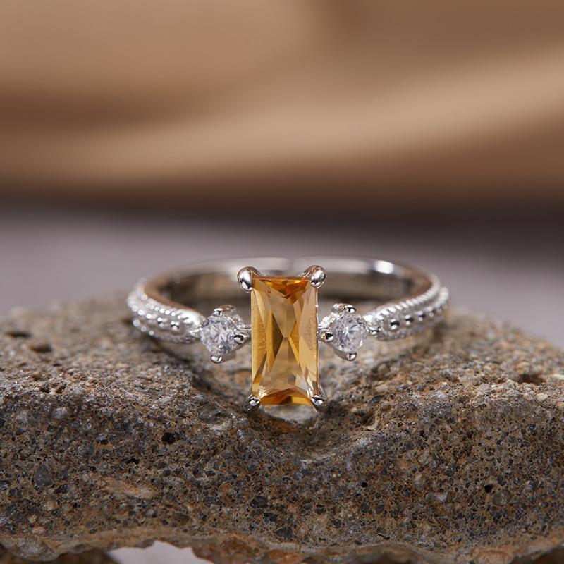 Bague Trésor Colorée en Argent Sterling S925 Doré 18K Sucre Naturel Anneau d'Index Haut de Gamme Lumineux Ne Se Décolore Pas Bijoux