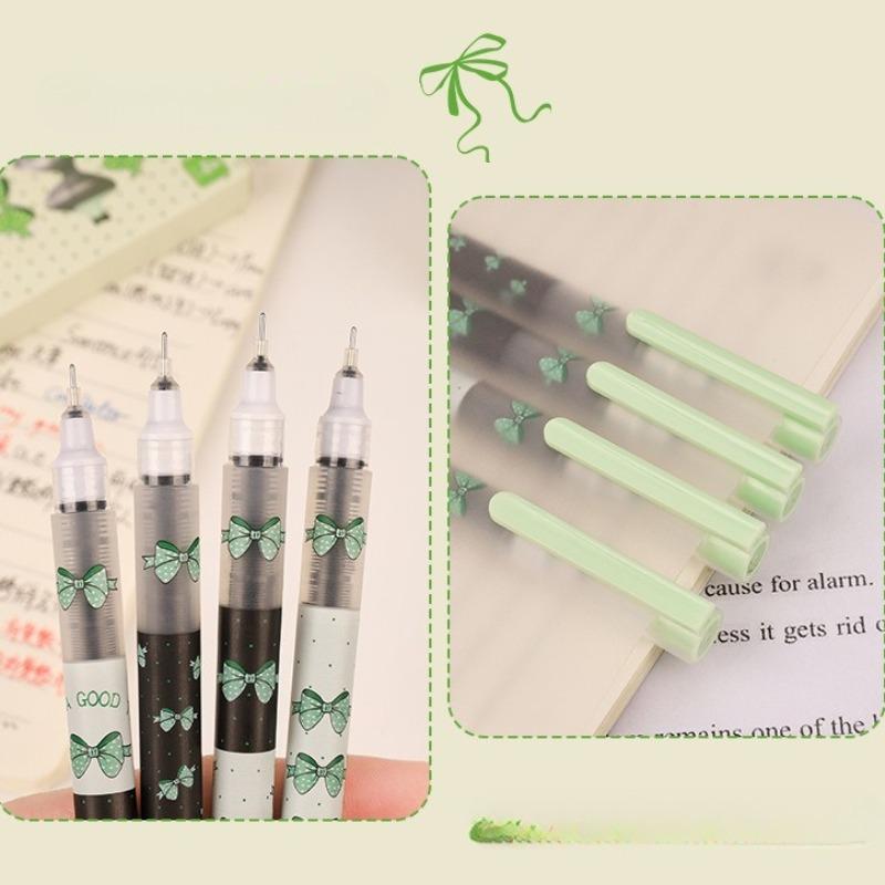 4Pcs Cute Cartoon Straight Liquid Type Ball Pens 0.5mm Black Drawing Neutral Pen Signature Pen Student School Office Supplies