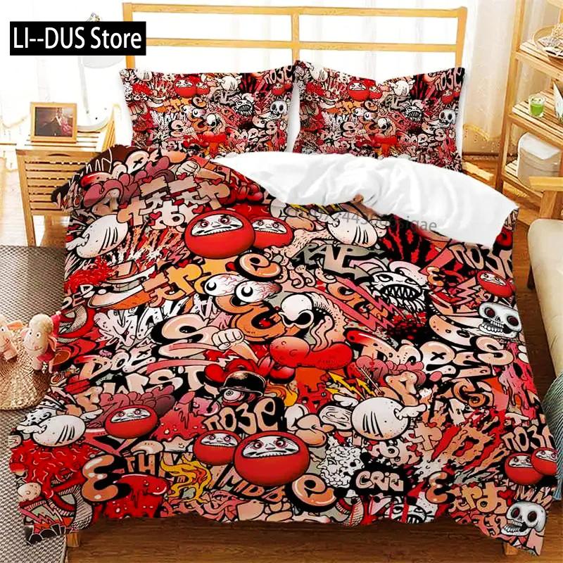 Graffiti Duvet Cover Hip Hop Street Culture Print Bedding Set Microfiber Colorful Overlapping Blocky Letters Art Comforter Cover