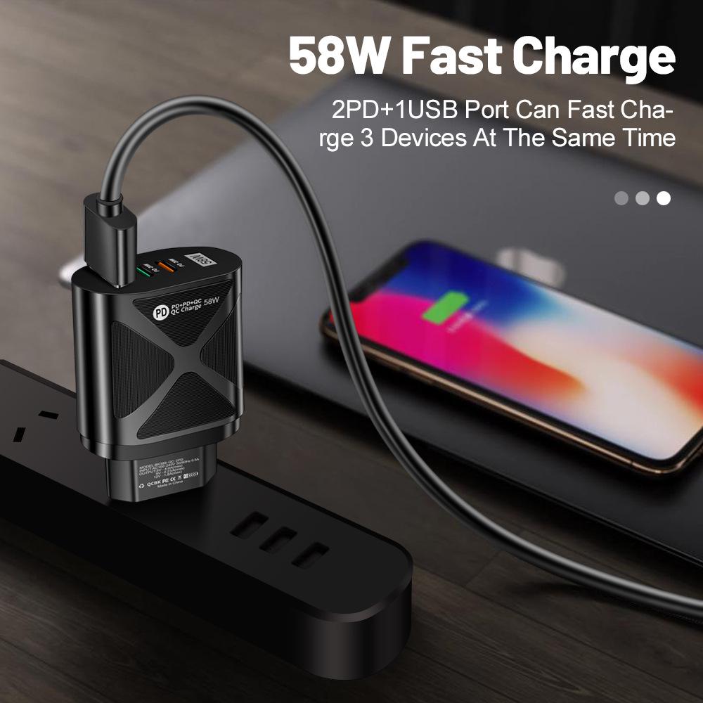 

Luminous 58W Dual Fast Charger 2PD + QC3.0 USB for Mobile Phones - Compatible with EU, US, UK, KR, AU Standards. UK White
