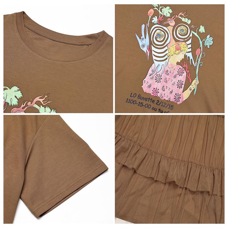 DIMANAF 2025 Summer Plus Size Printing Women T-Shirts Pattern O-Neck Short Sleeve Tops Tees Loose Shirt