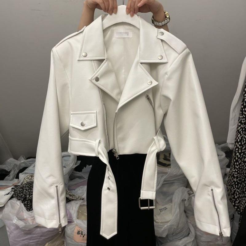 Dámská zeštíhlující PU kožená bunda s klopami ve stylu Melaard - Petit střih