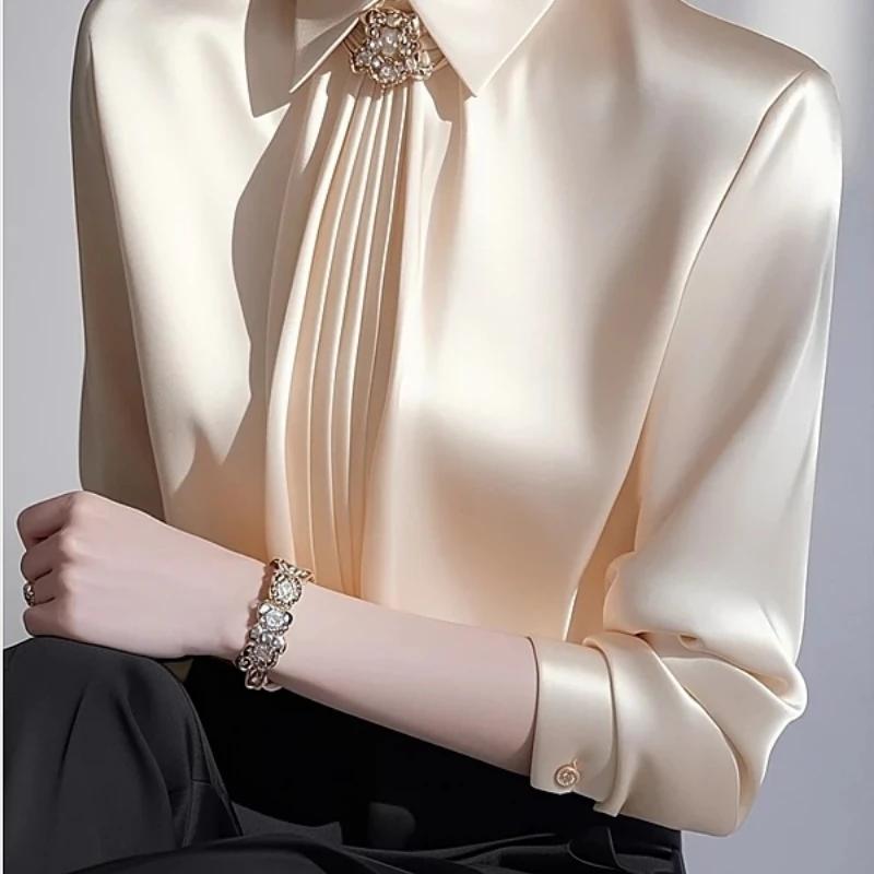 Satin Women's Blouses Korean Office Lady Shirts FASHION Loose Spring/Summer Vintage Clothing Solid Long Sleeve Women Tops