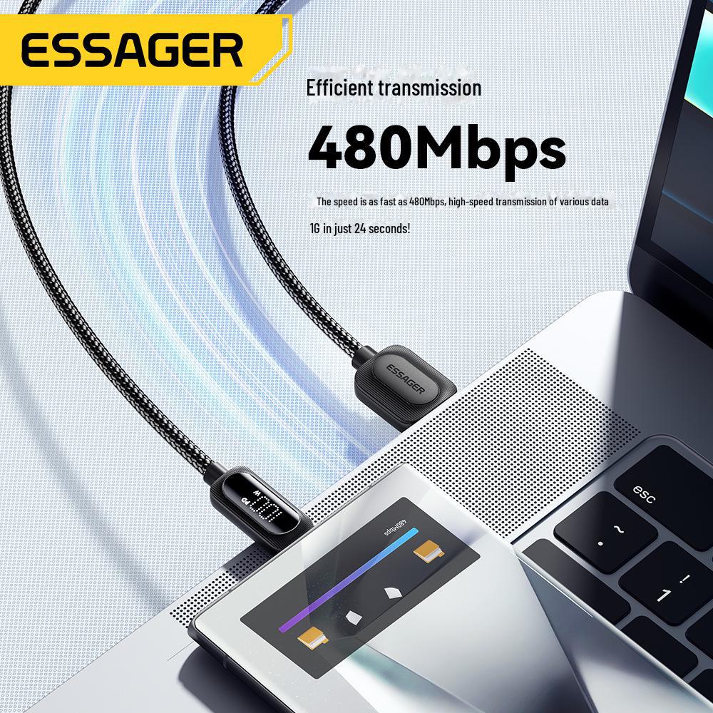 Nabíjecí kabel ESSAGER Type-C7A s digitálním displejem pro telefony Huawei, Honor, OPPO a další