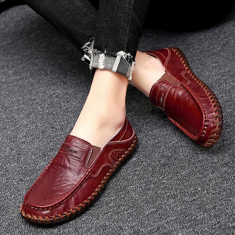 Spring and Autumn Plus Size Leather Shoes Men Casual Leather Shoes Men plus-Sized Round Toe Shoes Soft Leather Soft Bottom Non-Slip Driving Shoes