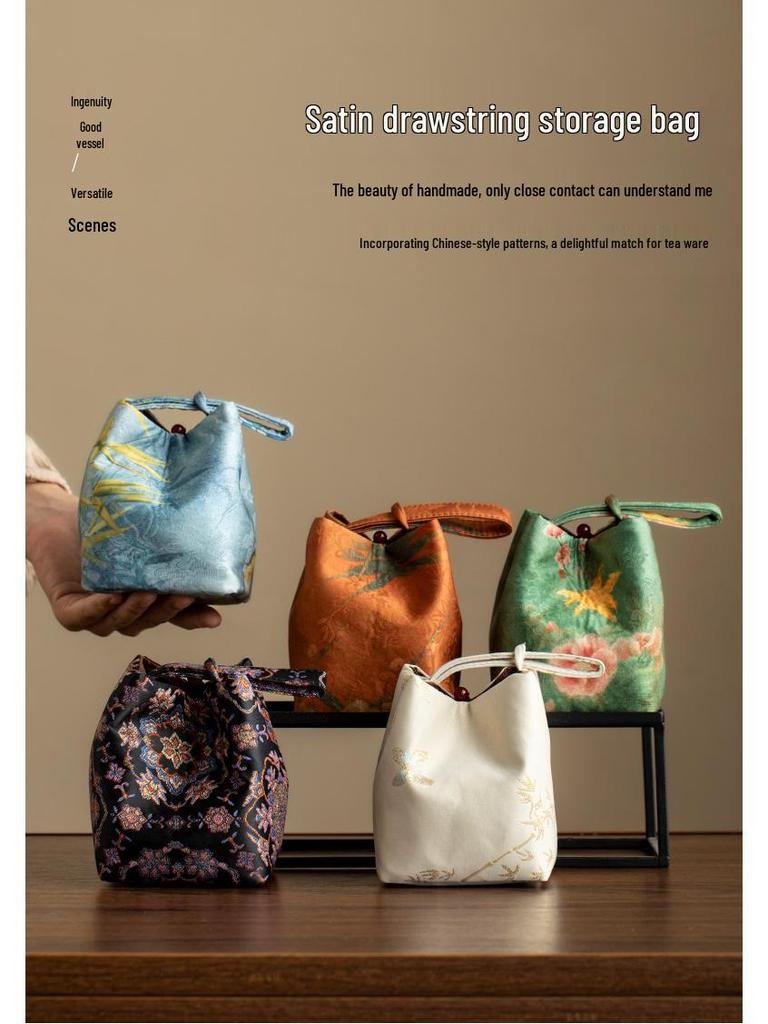 Portable Fabric Bag for Tea Set and Accessories - High-End Chinese Design