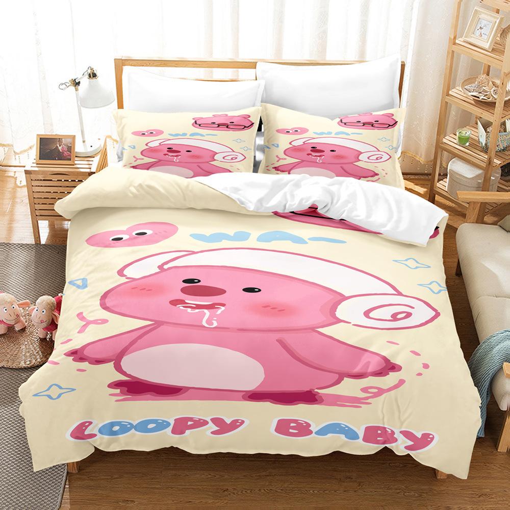 Little Beaver Printed Bedding Kit 3D Digital Three-Piece Grinding Quilt Cover Bedding