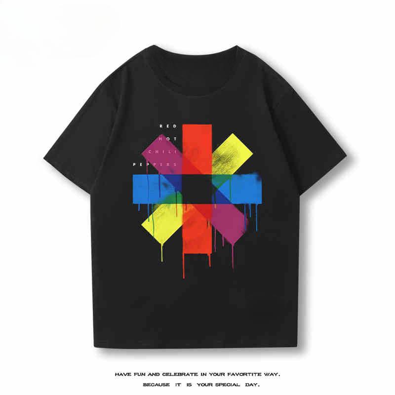 2024 New Red Hot Chili Peppers Rock Band Short Sleeve Men's Loose Cotton Off Shoulder T-shirt Streetwear