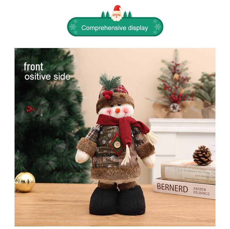 Teleskopische Schneemann- & Rentier-Plüschdekorationen mit Strickmützen für die Weihnachtsausstellung