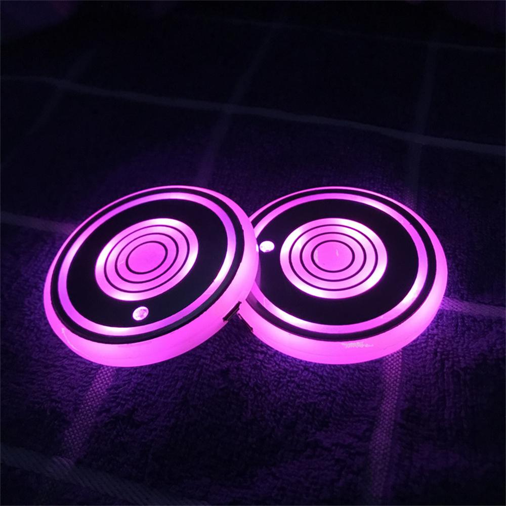 2Pcs Cup Pad Car Accessories LED Light Cover Interior Decoration Lamp 7 Colors