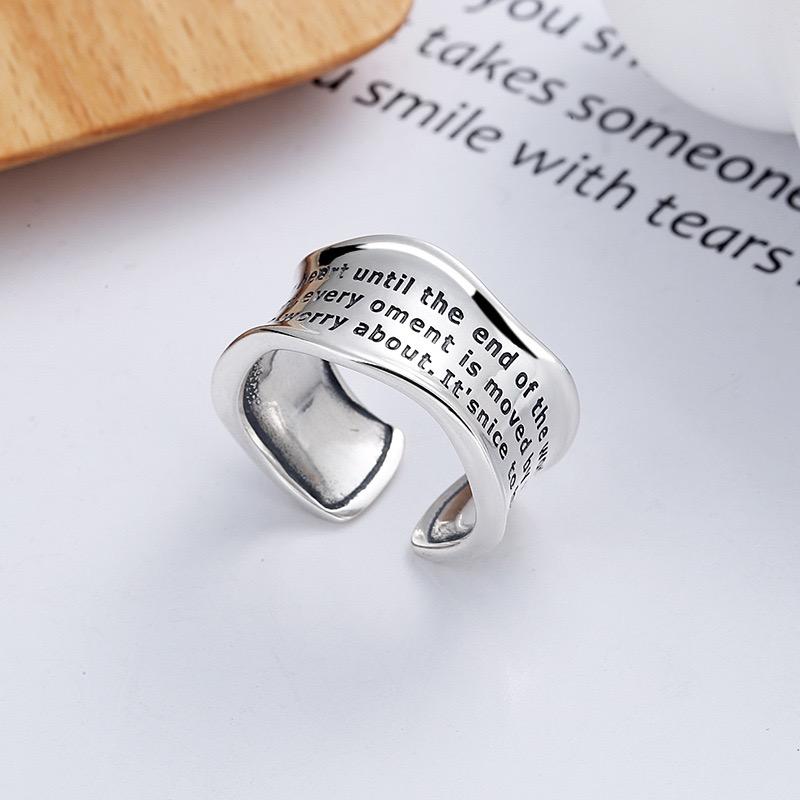 BF CLUB 925 Sterling Rings for Women Simple Geometric Handmade Irregular Retro Wide Letters Ring Allergy For Birthday Gift