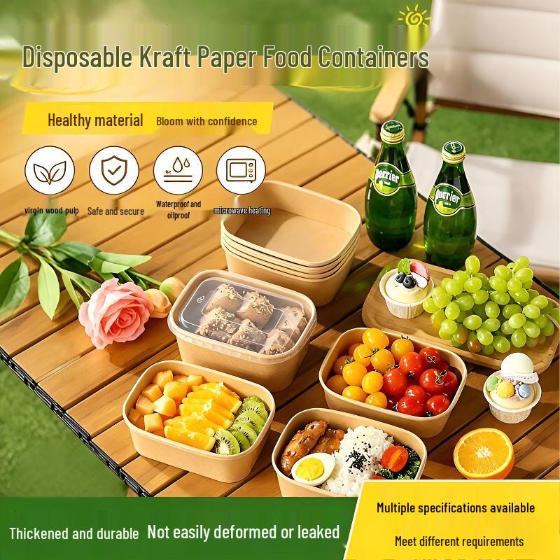 Chuan Ye Disposable Kraft Paper Food Containers with Lids (50 Sets)