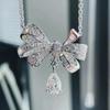 Zircon Bow Pendant Water Drop Necklace – Elegant, Versatile Clavicle Chain for Women