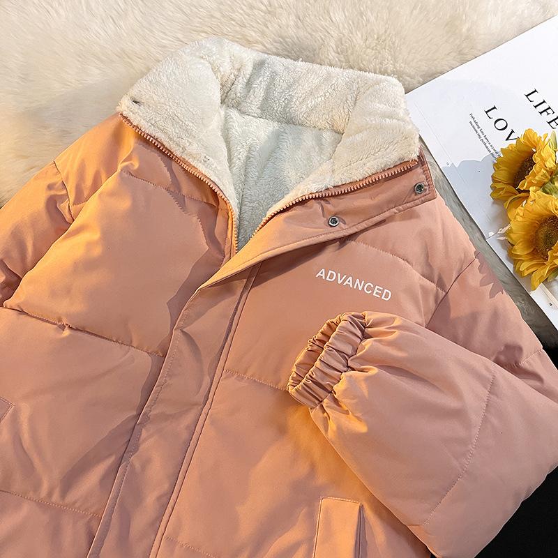 

Новая хлопковая одежда, короткая женская свободная хлопковая одежда с обеих сторон, зимняя куртка-стойка XXL розовый