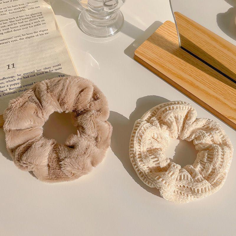 Milk Coffee Plush Hair Ring - Simple Elastic Band for Autumn/Winter