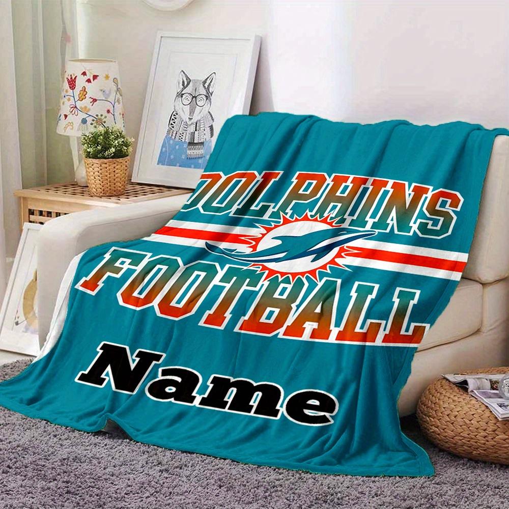 Dolphins Football Team Logo Customized Your Name Blanket Lightweight And Comfortable Warm Blanket Suitable For Bed Home Chair Office Sofa Camping