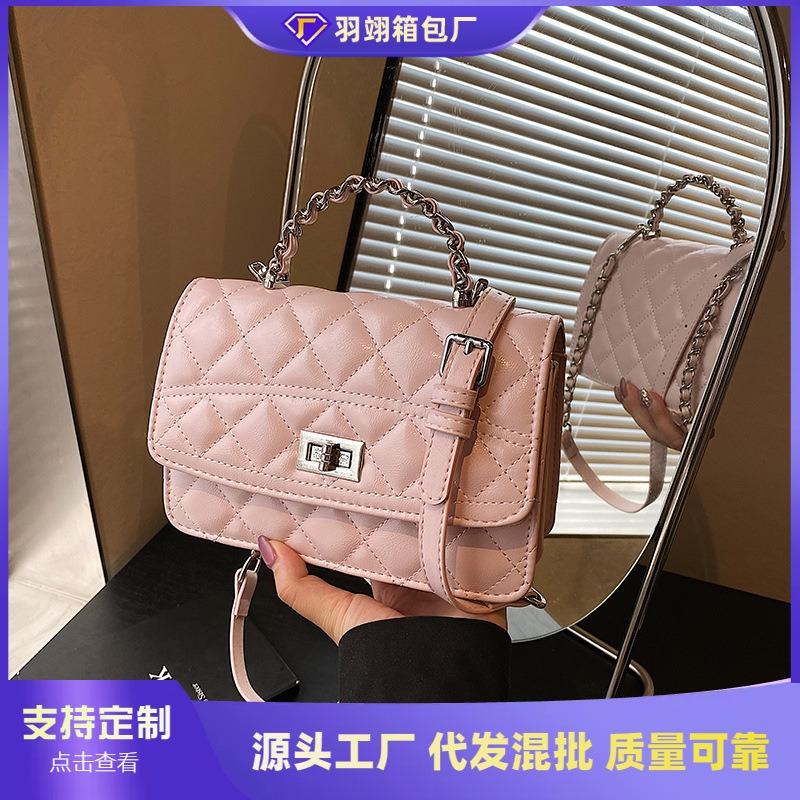 Rhombus chain bag women's new summer niche shoulder messenger bag portable small square bag
