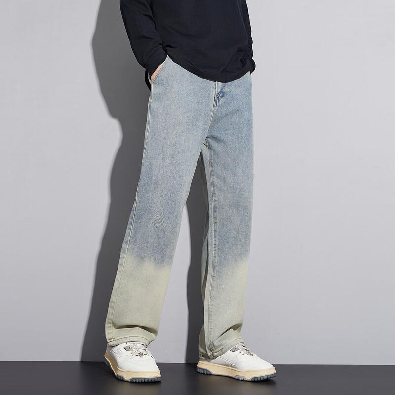 Paul Frank Men's Gradient Washed Distressed Wide-Leg Jeans