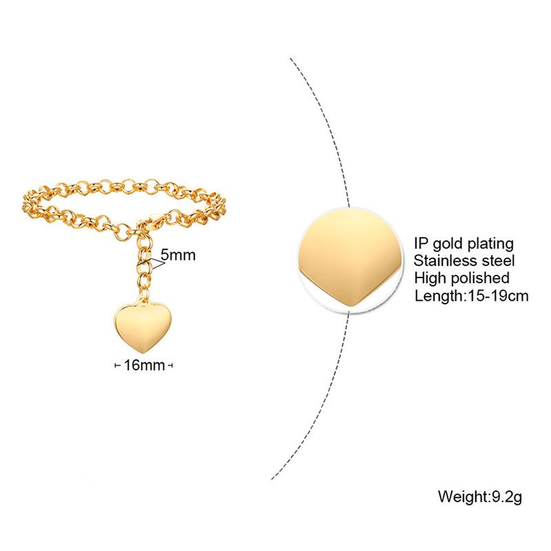 Heart Chain Bracelet Role Link for Women Stainless Steel Gold Color Love Bangle Valentine Gifts Adjustable 15cm To 19cm