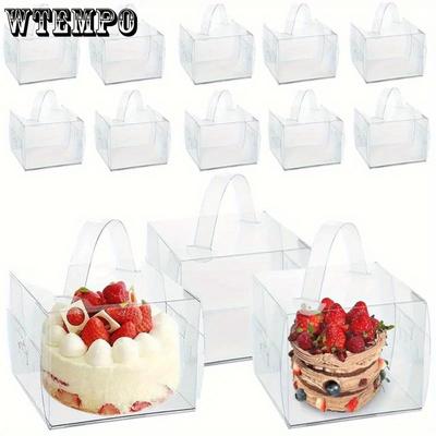 10pcs Transparent Plastic Cake Boxes with Handles Versatile Individual Dessert Containers for Weddings Birthdays Anniversaries Christmas Halloween