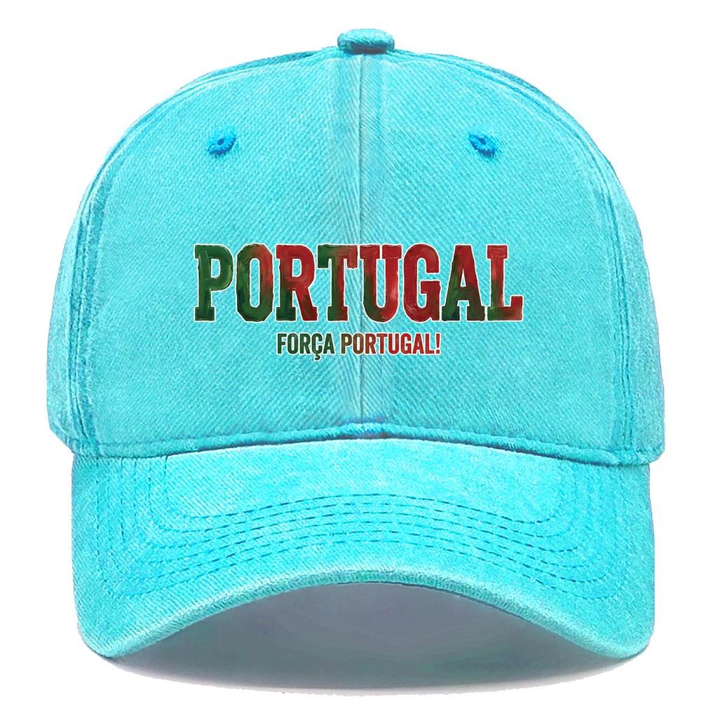 "PORTUGAL" "FORCA PORTUGAL" Flag Printed Baseball Hat , Adjustable Baseball Cap Curved Brim Retro Headwear Distressed Woman's Cap