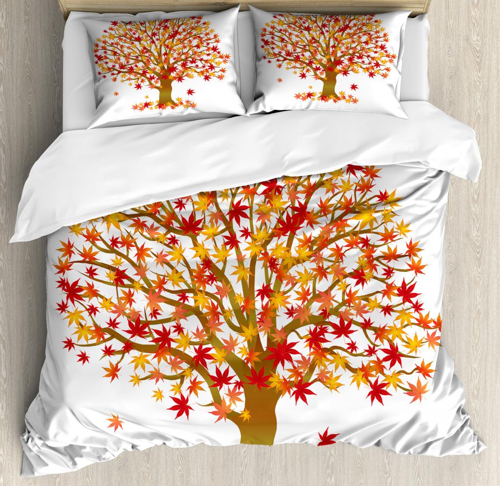 Leaves Duvet Cover Set Fall Season Canadian Maple Leaf Natural Plant Gold King Queen Size for Kid Boy Girl Polyester Bedding Set