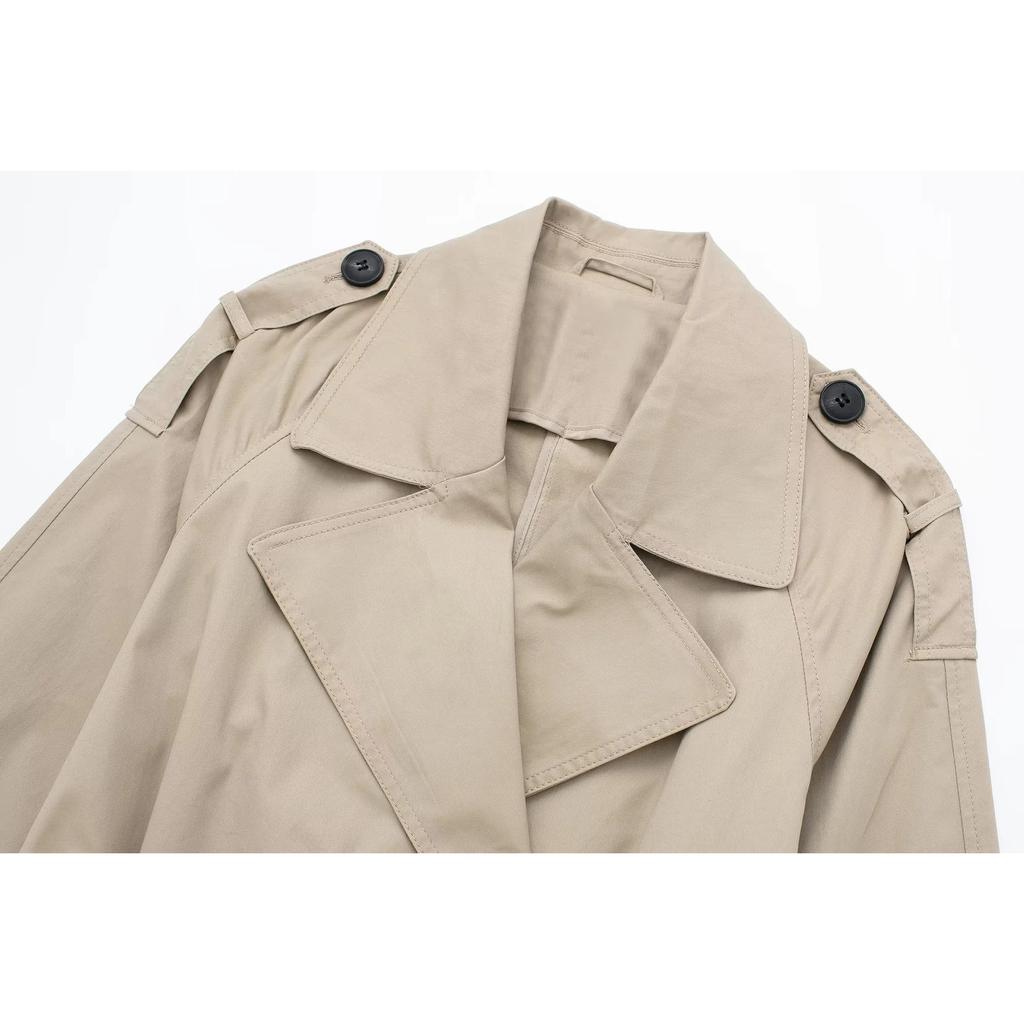 Autumn Spring Women with Belt Solid Double Breasted Trench Vintage Lapel Neck Long Sleeves Female Chic Lady Jacket