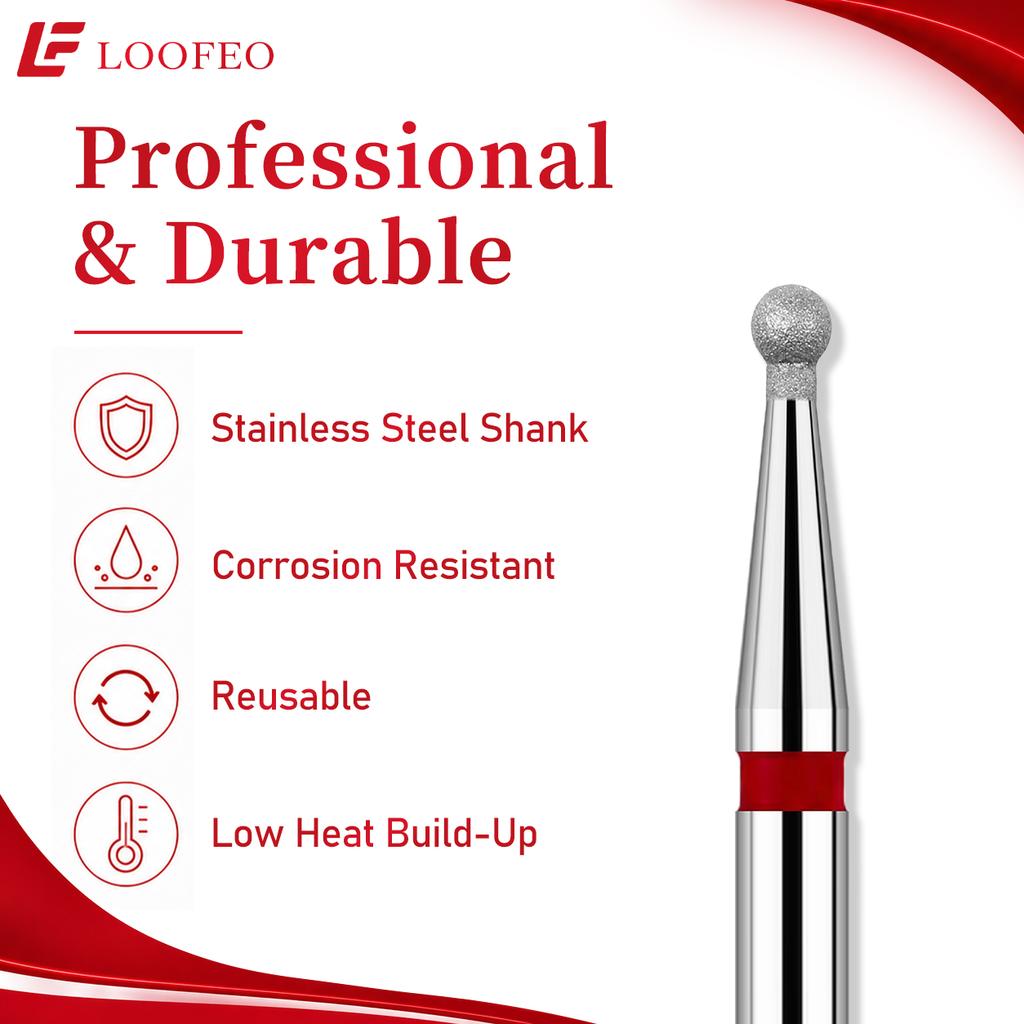 Ball Diamond Nail Drill Bit Set 1.5/2/2.5/3/3.5/4/4.5/5mm Red Fine Nail Milling Cutters Nail File Bit Sets Nail Prep Dead Skin Removal Shaping