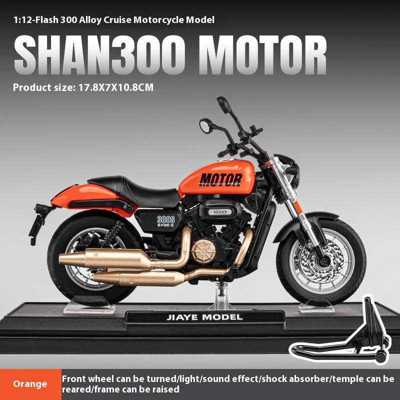 1/12 Scale QJMOTOR SHAN 300S Off-Road Autocycle Alloy Die Cast Motorcycle Model Vehicle Sound & Light Collection Hobby Decoration Gift