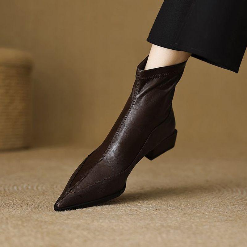 

Версия из овчины~ Французский темперамент острый носок толстый каблук молния короткие ботинки 2025 новые универсальные тонкие ботинки эластичные носки ботинки 38 коричневый