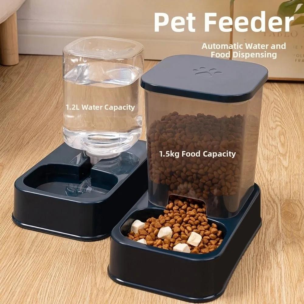 1.2L/1.5L Pet Automatic Feeder Plastic Large Capacity Cat Dog Water Dispenser Feeder Set 3 Colors 2 Styles