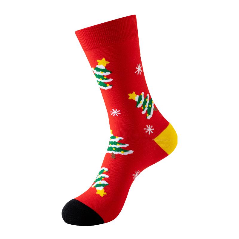 5 Pairs Set Christmas Crew Socks for Women, Cute Santa Snowman Xmas Tree Printed Cotton Socks, Winter Warm Casual Fashion Socks