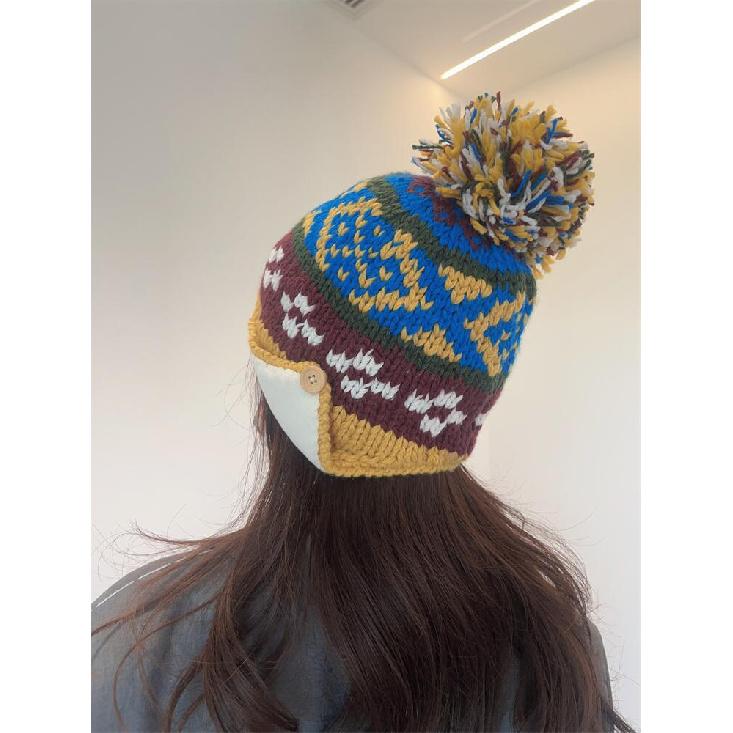 Sweet and cute fleece-lined women's winter knitted ear-protecting Lei Feng hat, versatile for autumn and winter, warm woolen hat for students