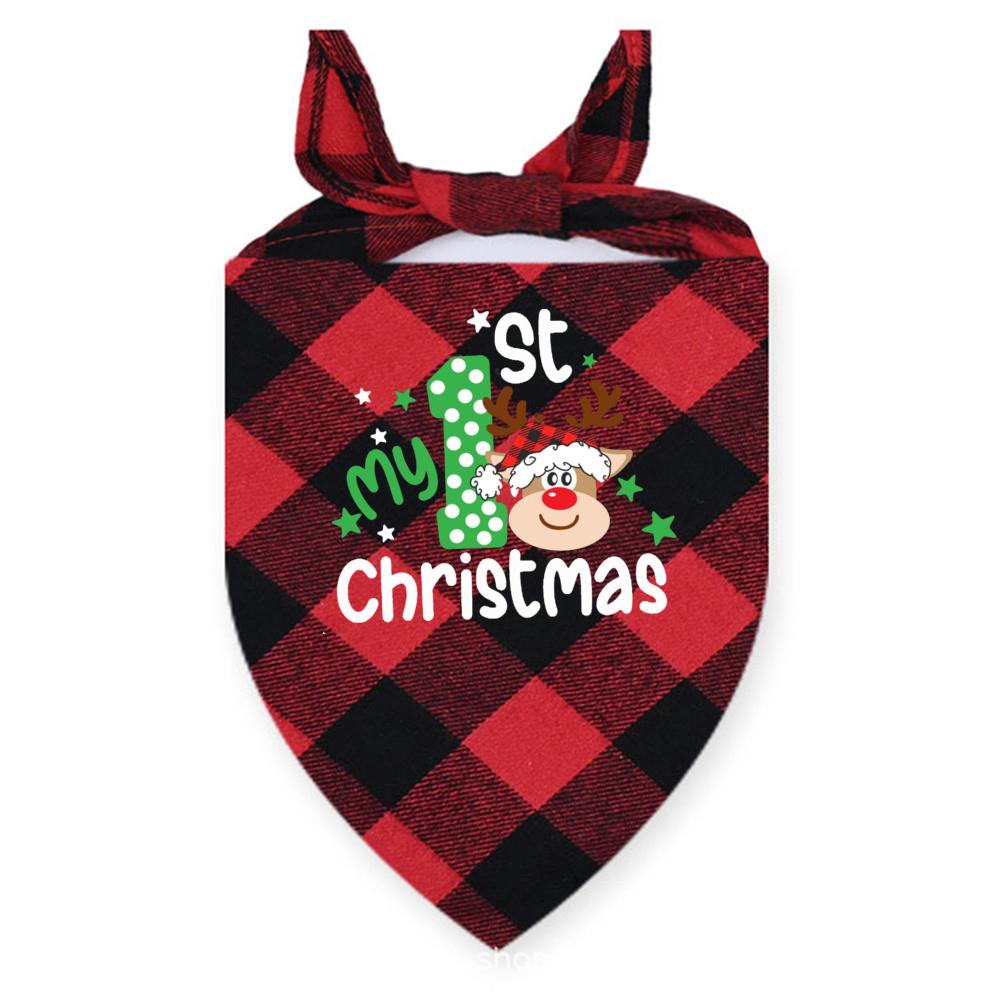 My First Christmas Print Dog Bandanas Large Pet Scarf Pet Bandana for Dog Plaid Bow Ties Collar Cats Dogs Xmas Scarf Accessories