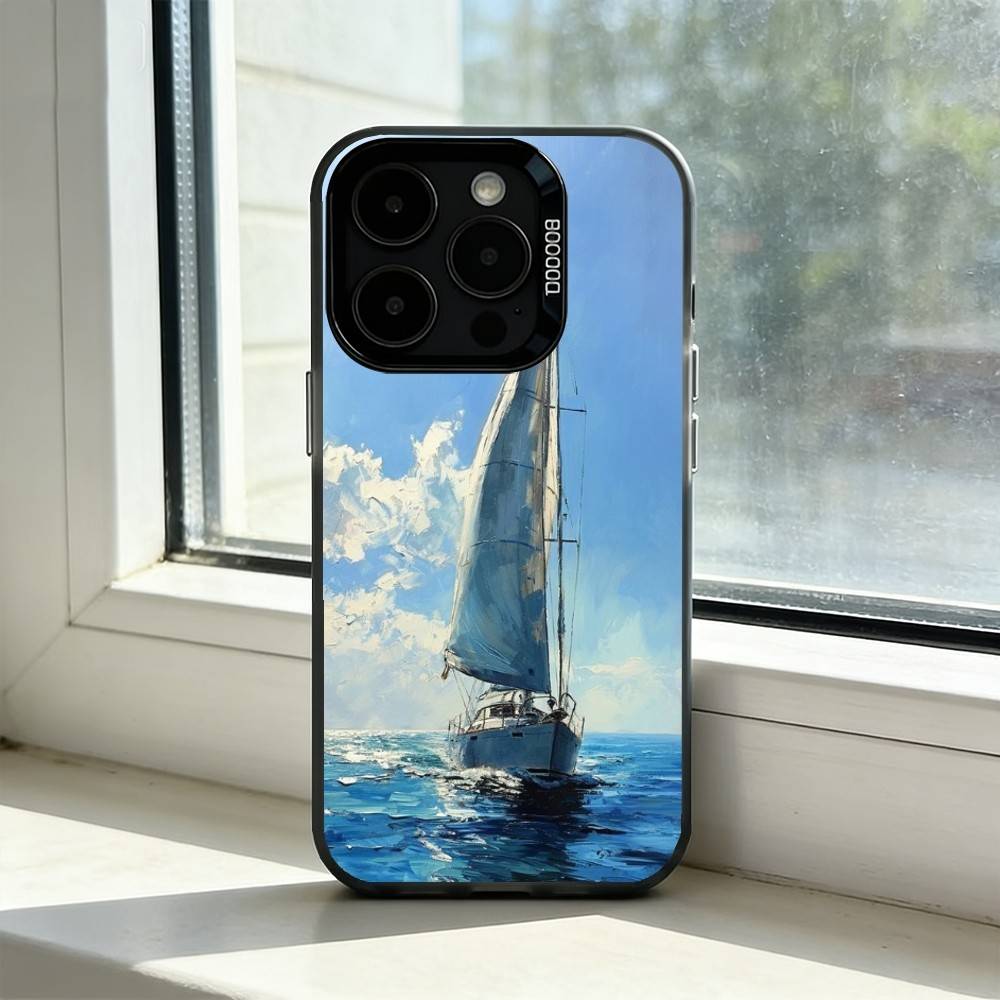 Sailing Ship B-Boat Phone Case For iPhone 17,16,15,14,13,12,11 Plus,Pro Max,XS,Colorful Silver Phone case Funda Cover