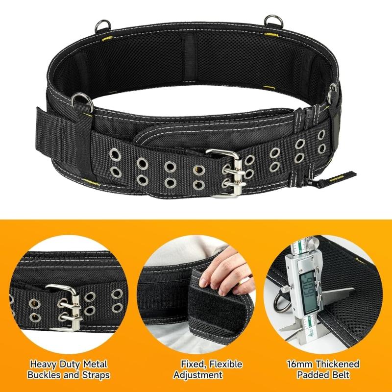 Ceinture de travail robuste avec 4 anneaux en D métalliques Ceinture rembourrée confortable Pour les ouvriers du bâtiment et les artisans