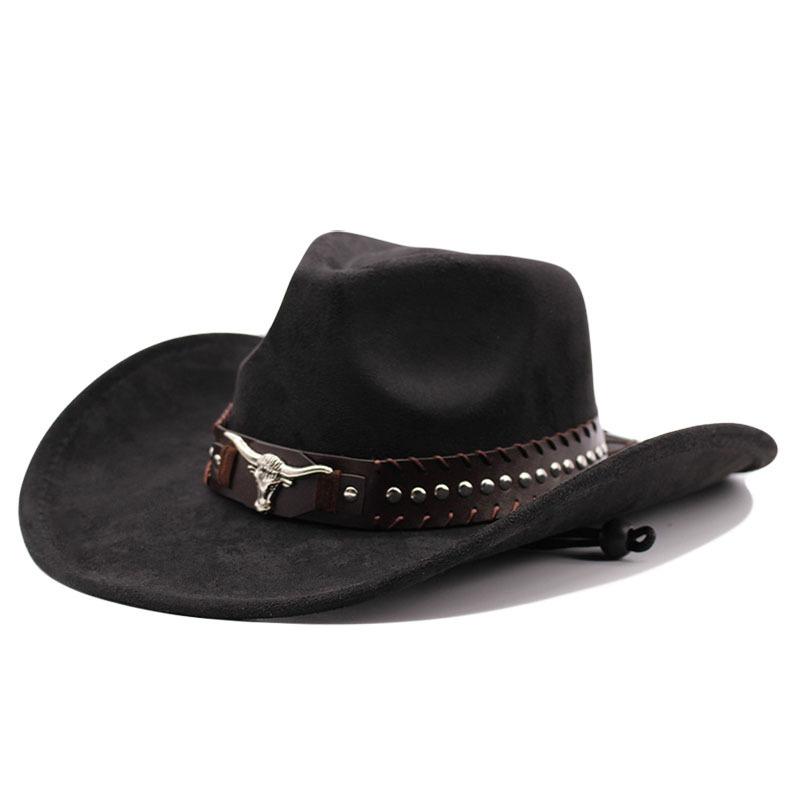 Hot-selling top hat, ethnic style cow head, western cowboy top hat, rolled brim, retro riding hat, woolen felt hat