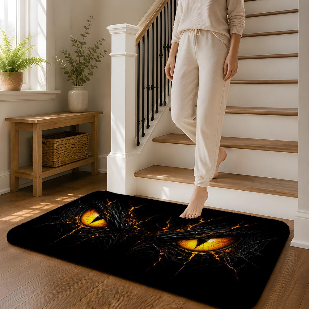 Cartoon Yellow Energy Eye Floor Mat Flannel Rug Non Slip Absorbent Soft Washable For Entryway Hallway Bathroom Kitchen Decor