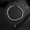 SHIXIN 3Pcs/Set Punk Imitation Pearl Chain Jesus Cross Pendant Necklace for Women Hip Hop Layered Chain New Fashion Jewelry 2026
