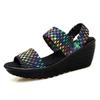 Keilabsatz-Plateau-Websandalen Mode Peep Toe Bequem Atmungsaktiv Mama-Schuhe Damen Casual Dicke Sohle Sandalias Mujer 2024