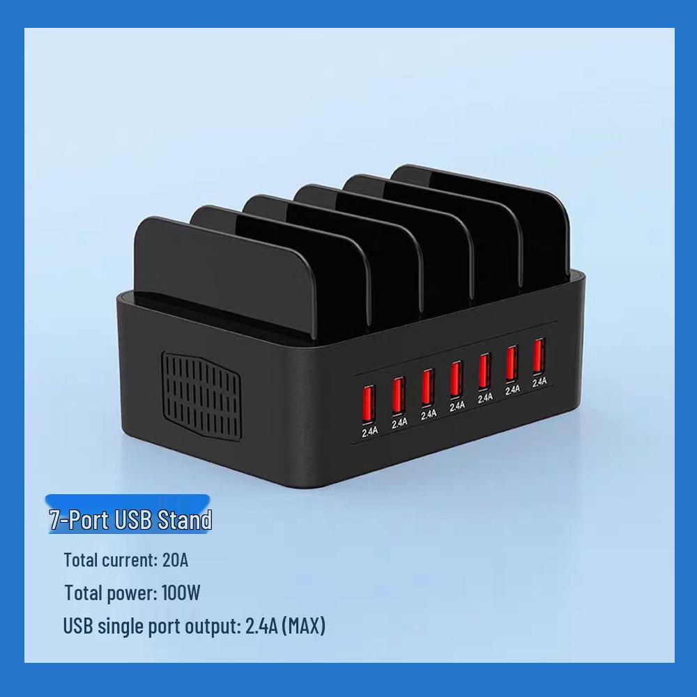 60W Multi-Port USB Desktop Charger: 10 Ports with Smart Stand, PD & QC Fast Charging 7-Port Charging Station [100W]