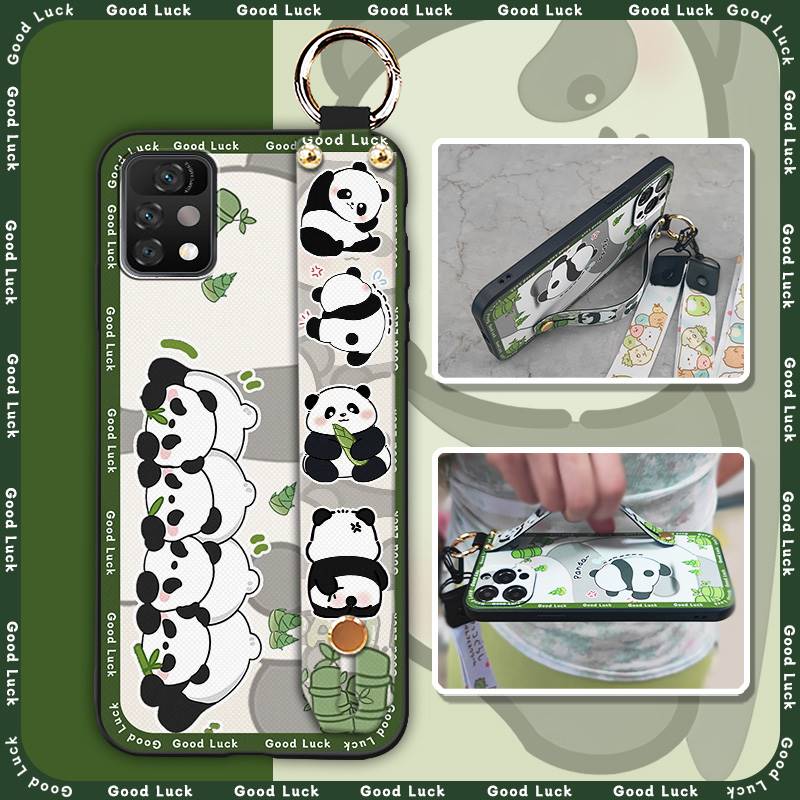 Panda Cartoon Phone Case For UMIDIGI A11 Pro Max Soft Case Wristband Ring Dirt-resistant Silicone Shockproof Wrist Strap