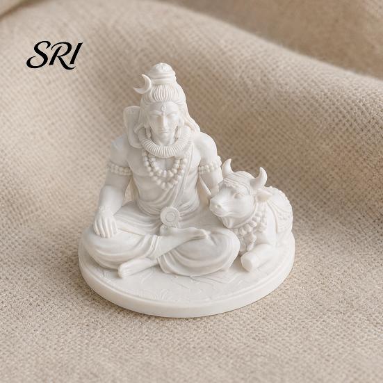 Home Altar Ornament 3D Printed Sacred Shiva Statue with Nandi Bull, Miniature Desktop Meditation Prayer Room Decoration Decor, Spiritual Gift for Yoga