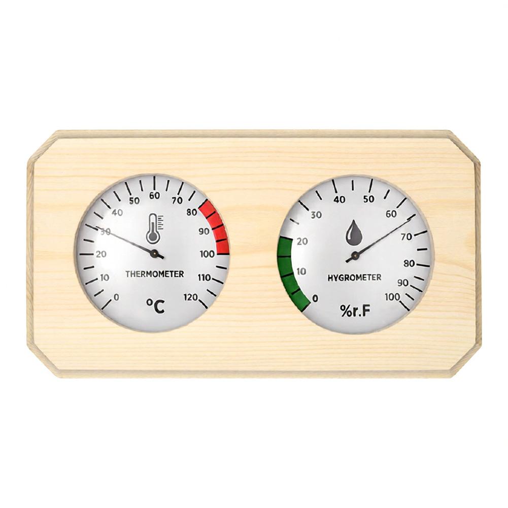 Sauna Thermometer and Hygrometer Device In Wooden Frame Designed for Keeping Track of Humidity and Temperature During Sauna Use