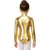 Kids Girls Zipper Metallic Leotard Long Sleeve Shiny Bodysuit for Jazz Dance Stage Performance Cosplay Theme Party Costume