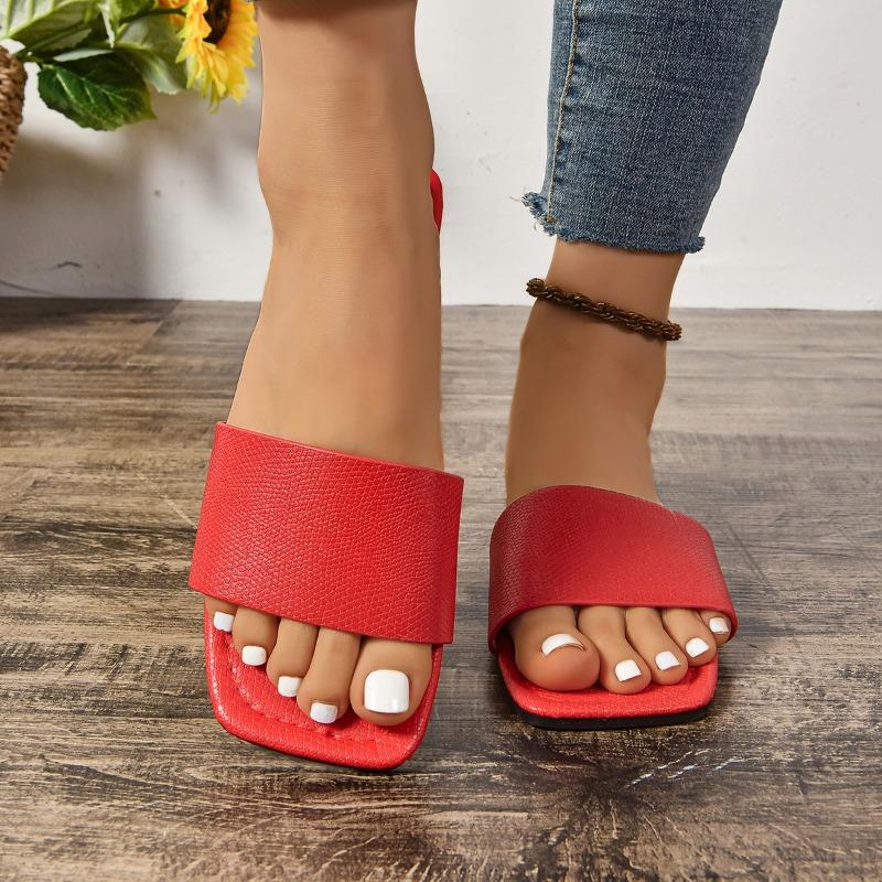 Women's Open Toe Outdoor Beach Solid Color Casual Slippers Ladies Fashion New Square Toe Flat Bottom Simple Women's Sandals