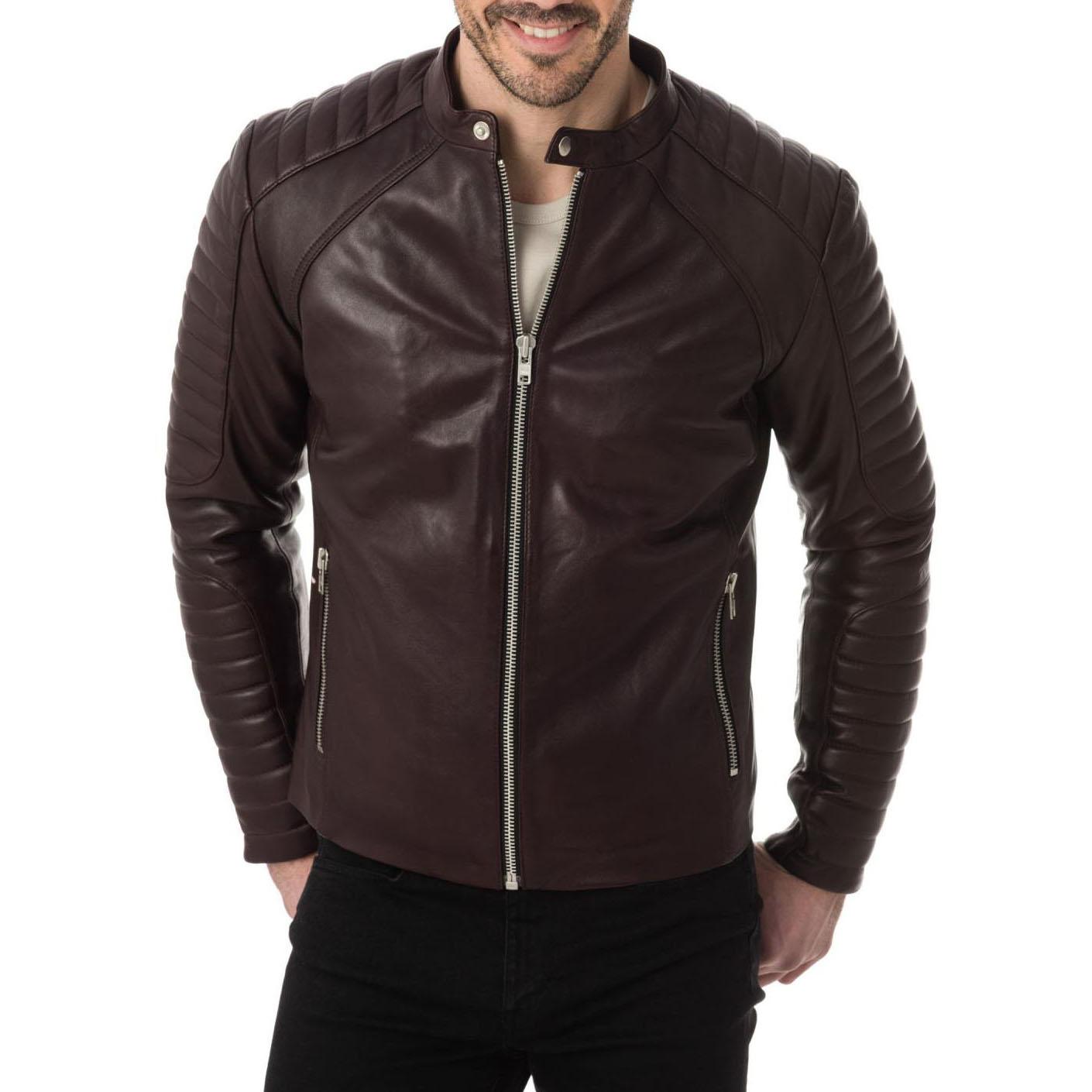 

SkinOutfit Men s Genuine Lambskin Brown Leather Jacket Stylish Motorcycle Bomber Biker Outerwear MJ 224 XXL коричневий